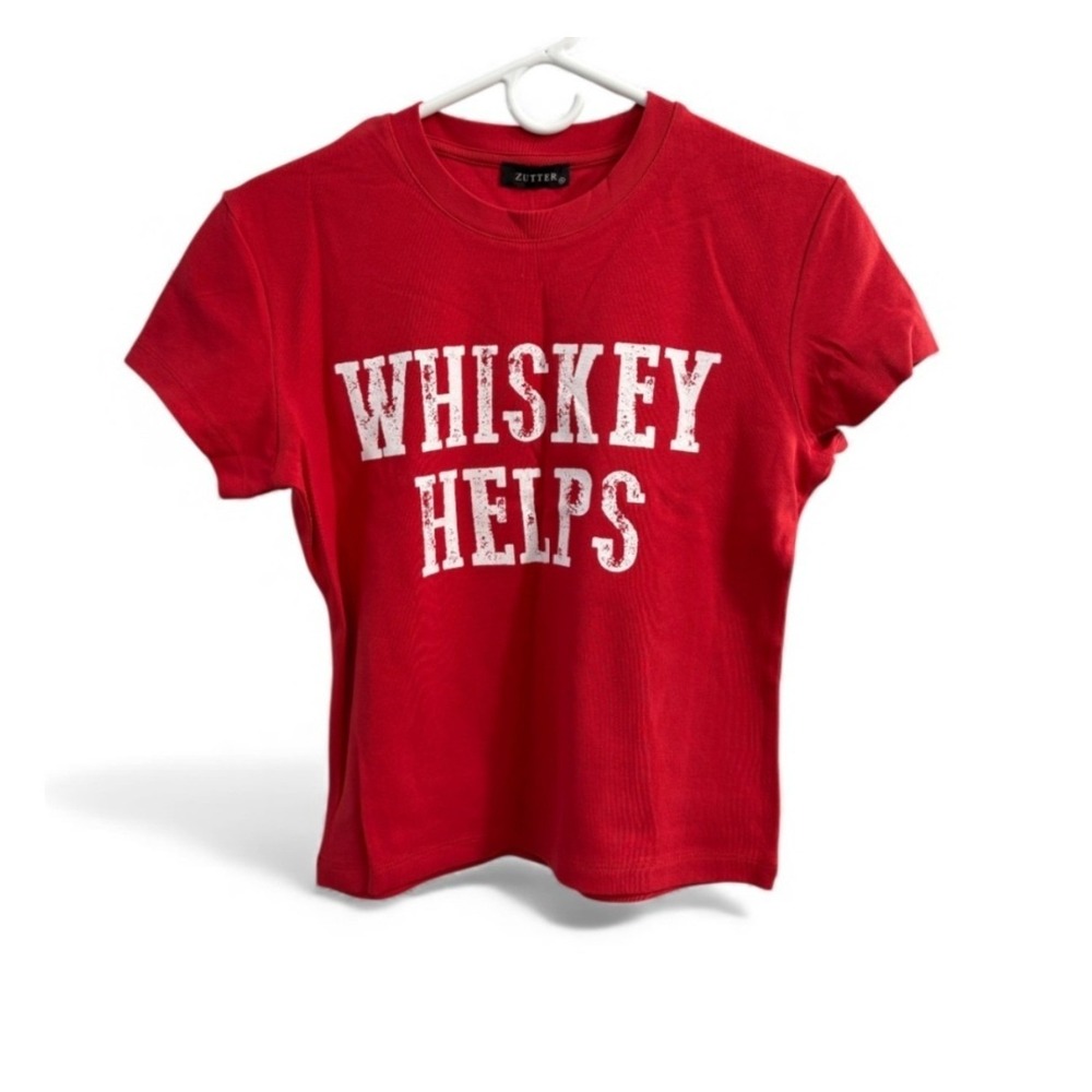 Zutter Red Whiskey Helps Graphic Tee Women Small Short Sleeve Ribbed Cotton
